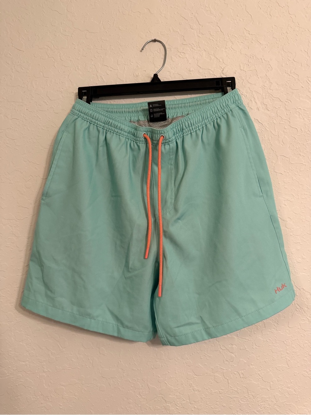HUK Pursuit Volley Men’s Small Mint Green Swim Shorts Coral Drawstring